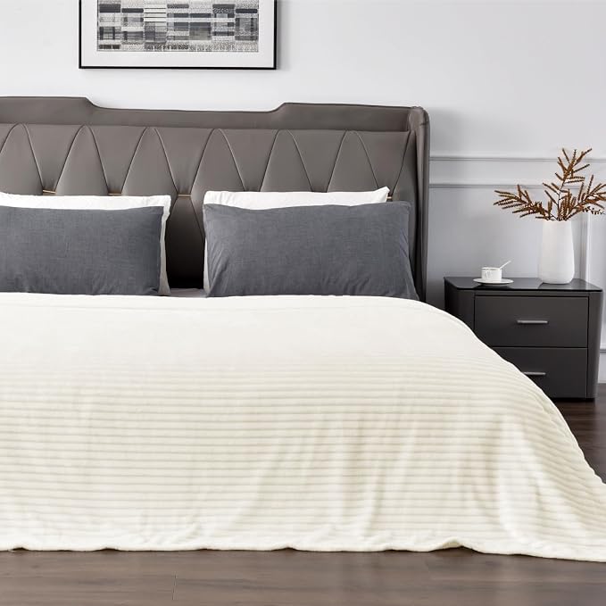 BEDELITE 3D Ribbed Jacquard Cream Full Size Blankes for Bed, 84x90 Inch | Soft Warm Decorative Fluffy Blanket, Cozy Fuzzy Lightweight Plush Fleece Throw Blankets for Bed, Room Decor, Gift for Women