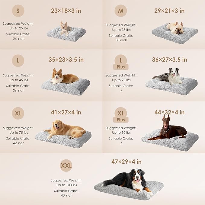 EHEYCIGA XXL Dog Bed 47x29 Inch, Extra Large Pet Beds for Dogs, Grey | Washable, Plush and Comfy Kennel Pad, Soft Dog Crate Mat, Deluxe Sleeping Mat for Dogs Up to 100 lbs
