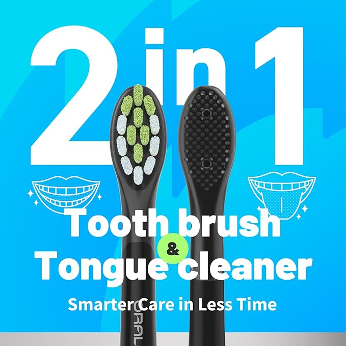 Oralica - Japanese Brand Whitening Replacement Toothbrush Heads, Compatible with Philips Sonicare Click-on Handles, 4 Pack, Medium, with Tongue Cleaner (CA668, Black)
