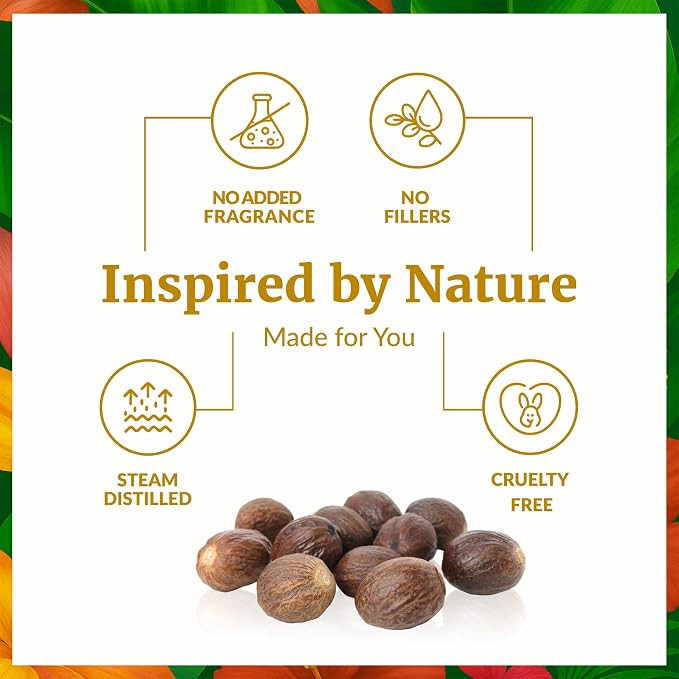 SVA Nutmeg Essential Oil 1/3 Fl Oz – for Diffuser, Skin & Hair Care – Ideal for Massage & DIY Blends - with Dropper