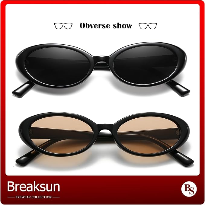 Breaksun Retro Oval Sunglasses for Women Men Fashion Small Oval Sunglasses 90s Vintage Shades