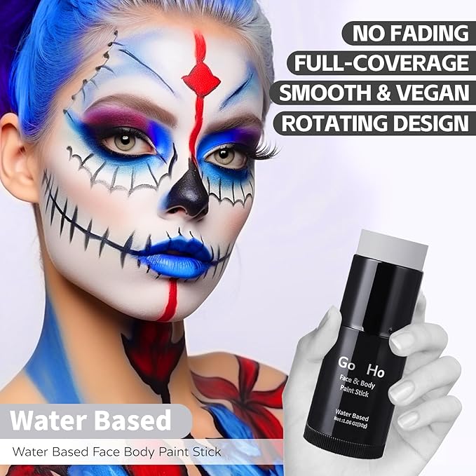 Go Ho Light Grey Face Body Paint Stick,Easily Washable Formula Gray Face Paint Stick,Non-toxic Full-coverage Cream Grey Body Paint for Halloween Costumes Zombie Vampire Goth Cosplay SFX Makeup