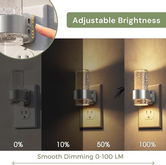 L LOHAS LED Night Lights Plug into Wall, 2 Pack Mini Dimmable Night Light | Dusk-to-Dawn, Soft White/Cool White/Amber 3 Light Color, 0-100LM Adjustable Brightness, Bubble Nightlight for Hallway