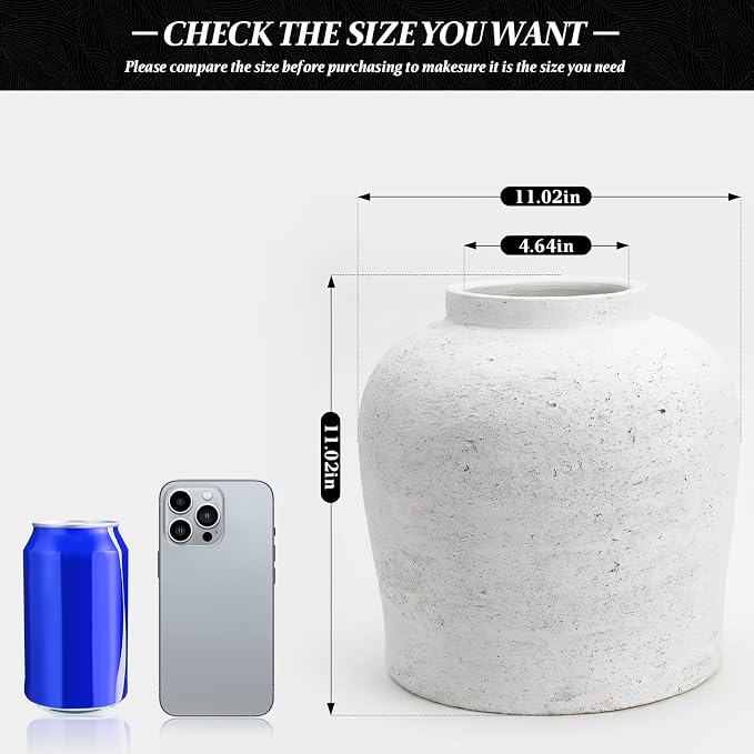 11.02" White Round Ceramic Vase, Modern Table Decor for Living Room Bedroom, Housewarming Gift