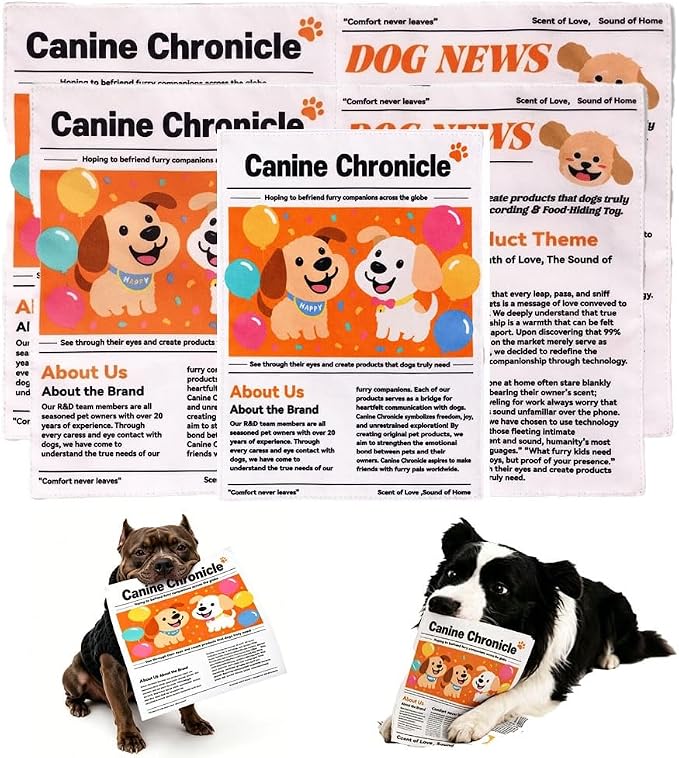 3PC Indestructible Dog Newspaper Toy, Crinkle Squeaky Dog Toys for Boredom