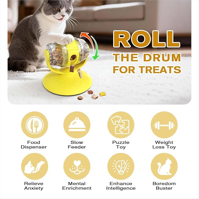 Cat Slow Feeder Toy, Interactive Cat Toy, cat treat dispenser toy(Yellow)