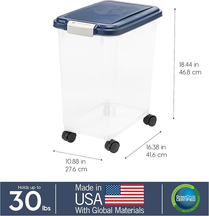 IRIS USA Dog Food Storage Container, Up to 30 lbs, Navy, Made in USA