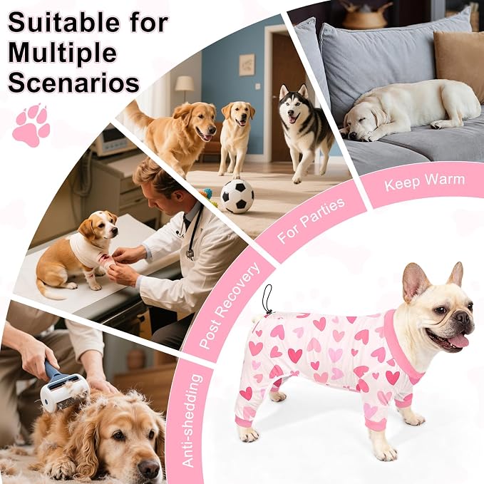 Bienbee Dog Pajamas, 4 Pack Adjustable Onesies for Small to Large Dogs L | Dog Shedding Suit with Soft Fabric, Breathable & Stretchy, and Adjustable Back Length for Sleeping Lounging and Daily Use