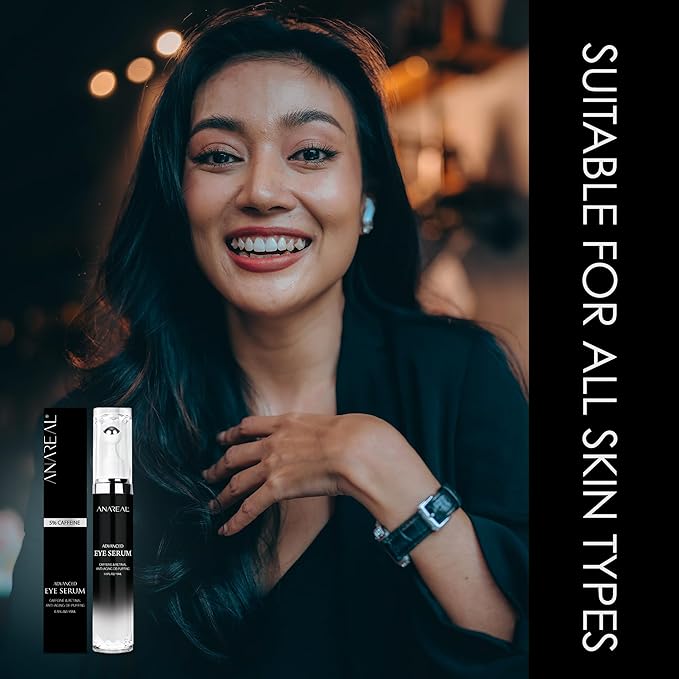 ANAREAL Eye Bags Treatment for Men - Eye Cream for Dark Circles & Caffeine Eye Serum and Eye Roller for Puffy Eyes