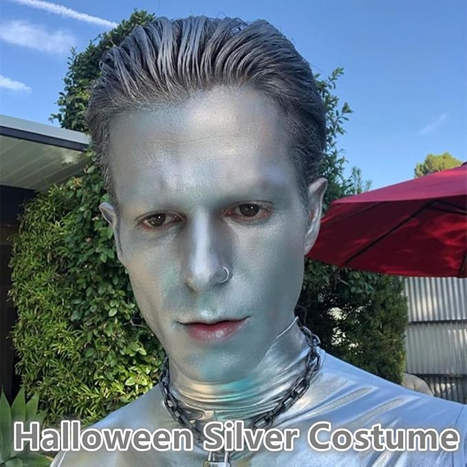 Go Ho Metallic Silver Body Paint Washable(2.37oz/pc),Water Based Cream Silver Face Body Paint,Full Professional Face Paint for Halloween Costumes Festivals Cosplay SFX Makeup