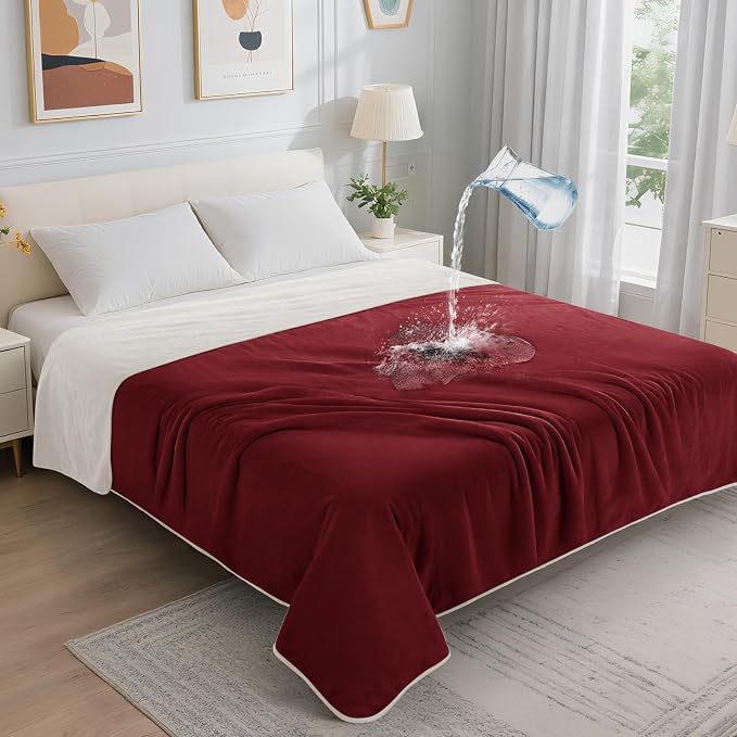 LOOBANI King Size Waterproof Blanket, Oversized Bed Cover, 85"x108", Red | Reversible Flannel Dog Blankets for Large Dogs, Spill-Proof Couch Cover for Family Movie Nights, Camping, Travel, Noise Free