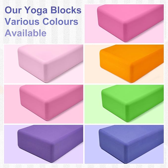 Yoga Blocks 2 Pack, Premium Yoga Brick Foam Blocks to Improve Strength, Flexibility & Balance, Light Weight - Safe and Stable Support for Yoga, Pilates, Meditation & Stretching