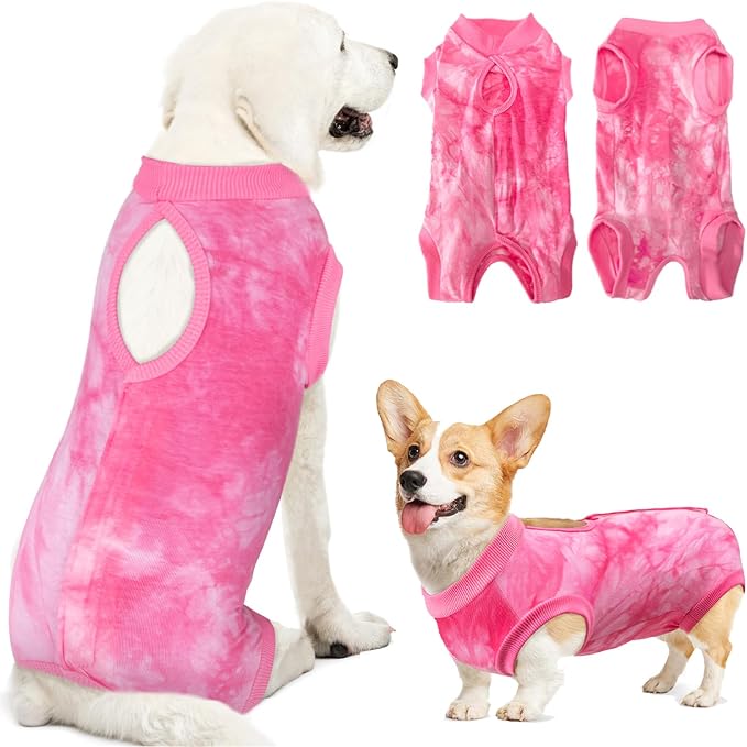 Lukovee Recovery Suit for Dogs, Onesie Spay Neuter Surgery Suit Female Male | Soft Cotton, Easy On Off, Abdominal Wounds Prevent Licking, Prevent Licking Wounds, Cone E-Collar Alternative (Pink, 2XL)
