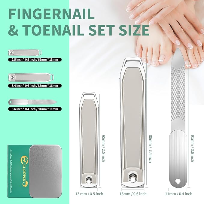Nail Clippers for Men with Catcher, CLPPNA 2-Pack Large & Small Anti-Splash Nail Clippers Set, Ultra Sharp Sturdy Fingernail and Toenail Clipper Cutters for Men Women, Nickel Color