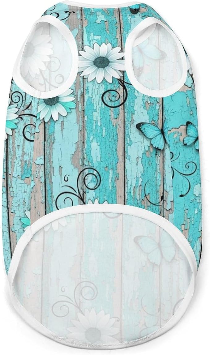 Soft Breathable Clothes Puppy Vest Cat Cute T Shirt Costumes Dog Shirt Rustic Teal Turquoise Daisy