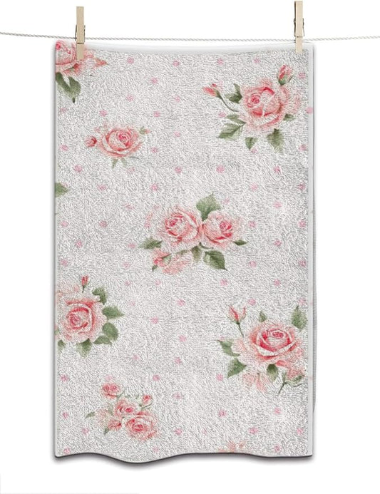 Pink Roses Floral Hand Towel Polka Dot Shabby Chic Cool Face Towels Suit Travel Sports Pool Swimming Bath Camping Spa Gym Yoga,15x30 Inch
