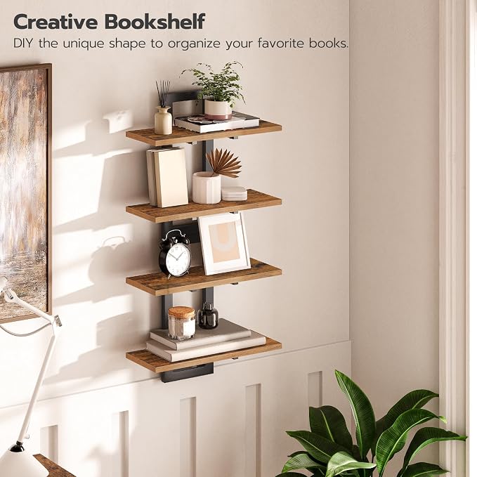 HOOBRO Floating Shelves for Wall, 15" Wall Shelf Set of 2, Wall Mounted Storage Shelves 2-Tier, Hanging Bathroom Shelves, for Living Room, Bedroom, Bathroom, Kitchen, Rustic Brown and Black BF32BJ01G1