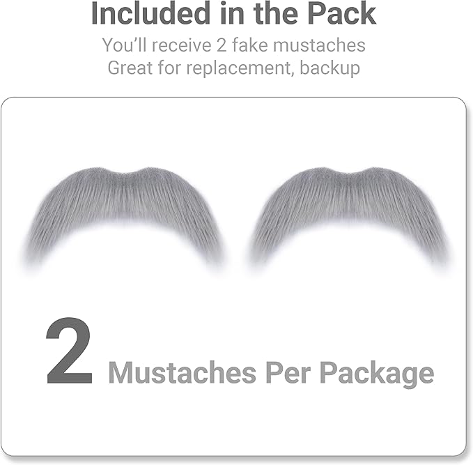 2Pcs Men Fake Mustache Realistic Mustaches Fake Facial Hair Beard for Cosplay Costume Halloween Parties