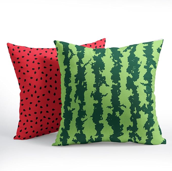 Watermelon Pillow Covers 24X24 Inch Set of 2 Summer Fruits Decorative Pillow Cases Green Red Stripes Cotton Linen Cushion Case Farmhouse Modern Home Decor for Sofa Couch Bedroom