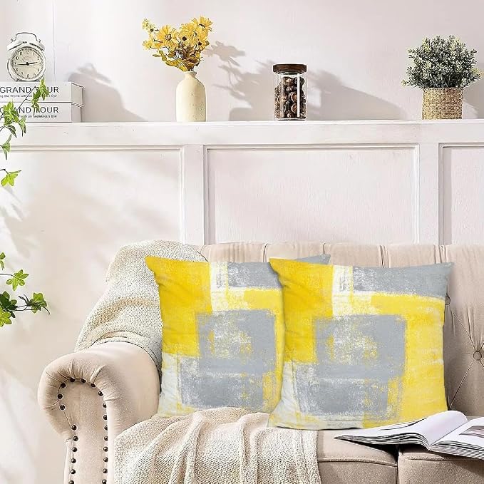 Yellow Abstract Art Artwork Pillow Cover, Gallery Modern Decorative Throw Pillows Cushion Cover for Bedroom Sofa Living Room 20 x 20 Inch Set of 2