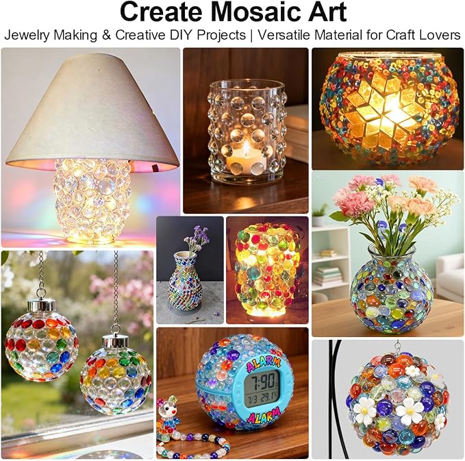 Mini Glass Gems Flat Bottom Marble Beads for Vase Aquarium Fish Tank | Mixed Color Flat Marble Beads Decorative Vase Filler For Planter Crafts Home Art Decor (Transparent, 1 Pound)