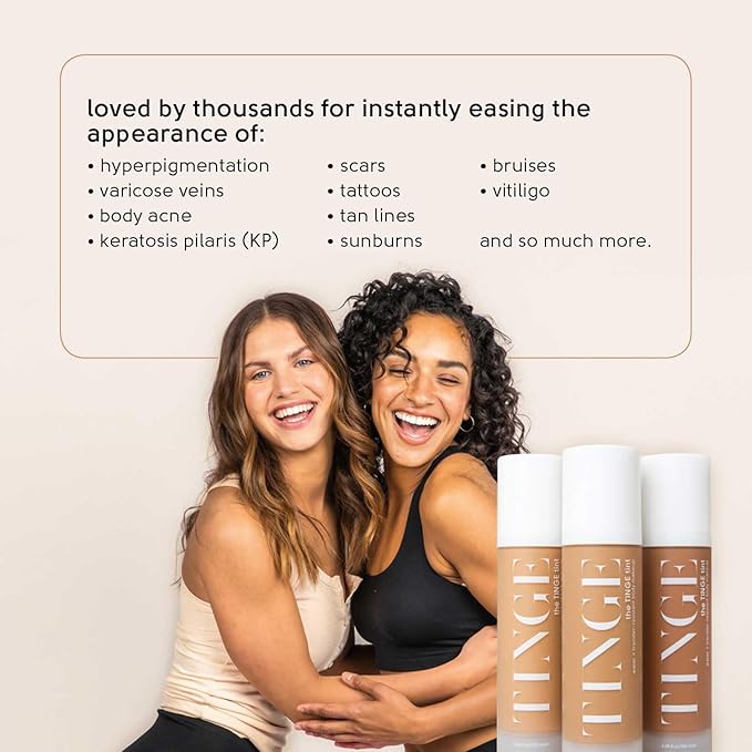 Tinge Tint Body Makeup, Water and Transfer Resistant Up to 48 Hours, Buildable Medium Coverage Body Foundation or Bronzer with Amino Acids, Tattoo Cover Up Makeup, 3.38 FL Oz- Tan Neutral