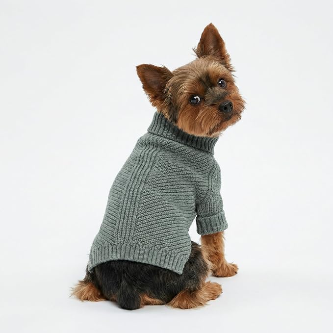 Fitwarm Dog Turtleneck Sweater, Thermal Knitted Pet Coat, Dog Winter Clothes for Small Dogs, Cat Apparel, Heather Grey, Medium