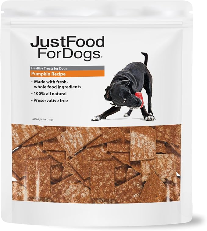 JustFoodForDogs Single Ingredient Healthy Dog Treats - Pumpkin, 5 Oz | Human Grade Pumpkin Treats for Dogs, Jerky Dog Snacks, Preservative & Grain Free, Rawhide Free Chews, Low Calorie Treat