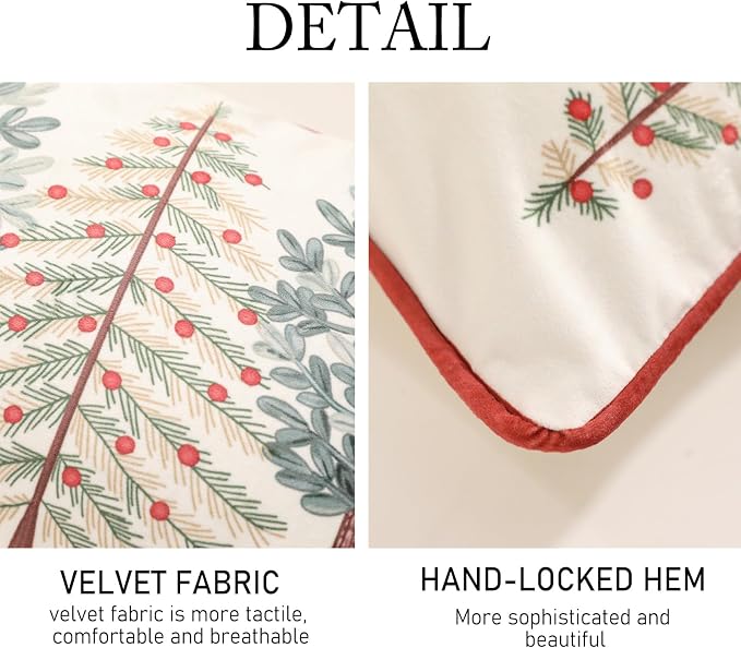 French Chrismas Velvet Throw Pillow Cover,Set of 4-Carol ABCF | Vintage Elegant Pillow Cover,Concealed Zipper Design,Pinecones Pattern,Sofas,Bedroom,Living Room,Lounge Chairs