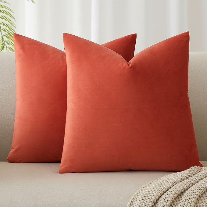 JUSPURBET 16x16 Decorative Velvet Throw Pillow Covers Set of 2,Apricot | Modern Soft Cushion Covers Cases with Hidden Zipper for Couch Sofa Bed Living Room Bedroom Home Decor