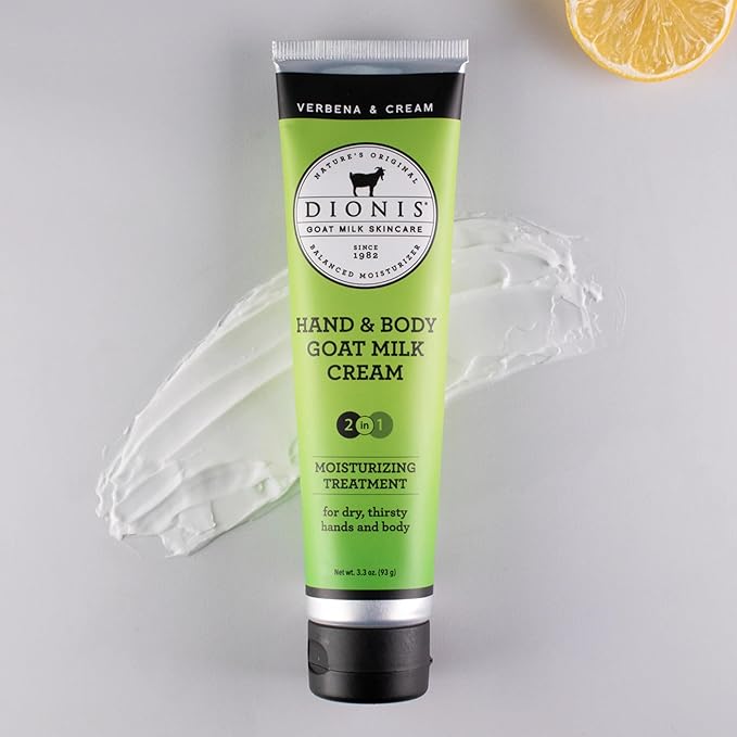 Dionis Goat Milk Verbena Hand & Body Cream and Body Lotion Bundle (Pack of 2)