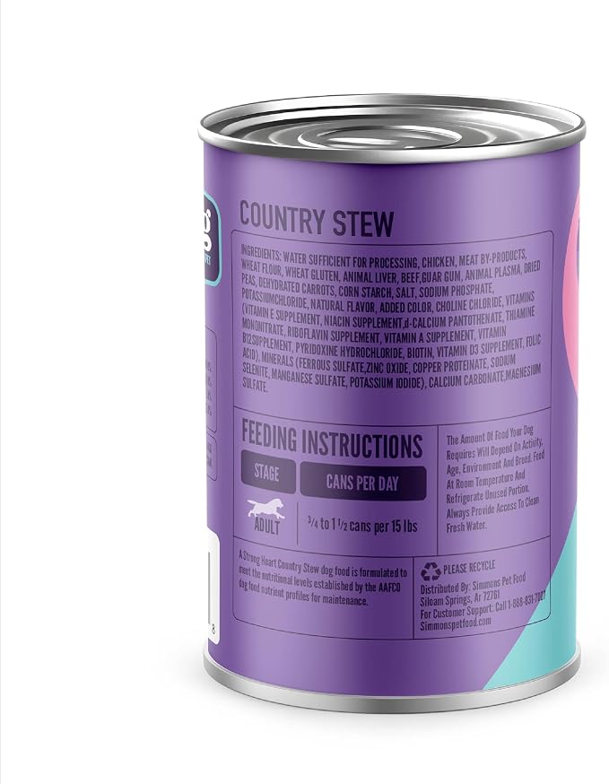 A Strong Heart Beef Stew Dog Food, Peas & Carrots, 13.2oz, 12pk | Stew-style cuts, complete & balanced all life stages, Made in USA, full meal not a topper