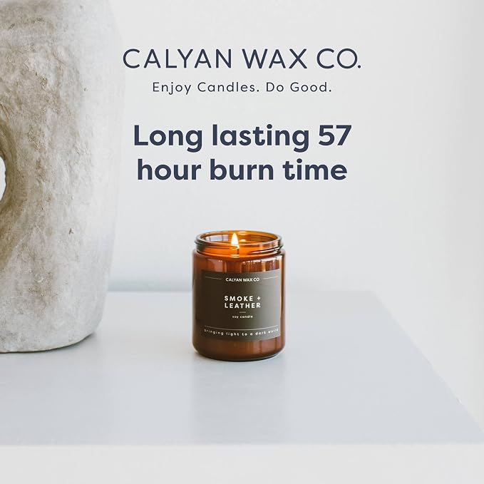 Calyan Wax Co. Vetiver & Tonka Scented Candle - 57 Hour Burn - Luxury Clean Soy Wax Candles - Long Lasting Amber Glass Jar Candle for Home - 7.2oz