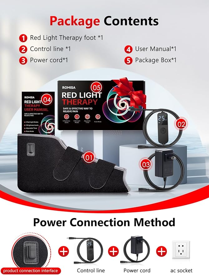 Red Light Therapy for Feet, 660nm & 850nm Near Infrared Light Therapy Heat Therapy Foot Wrap with Timer, Infrared Light Shoe for Foot Ankle Heel Joint.