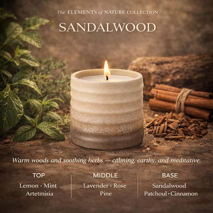 Pure Sandalwood Scented Soy Candle – Decorative Gradient Ceramic Jar Candle, Non Toxic Aromatherapy Candle, Long Lasting Candle Gift for Women, Home Decor