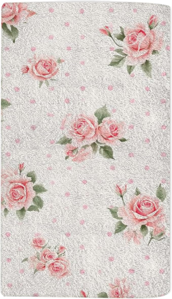 Pink Roses Floral Hand Towel Polka Dot Shabby Chic Cool Face Towels Suit Travel Sports Pool Swimming Bath Camping Spa Gym Yoga,15x30 Inch