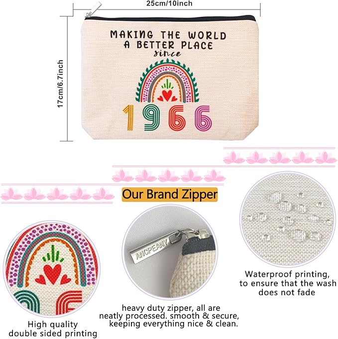 ancpeany 60th Birthday Gifts for Women Makeup Bag, Happy 60th Birthday Decorations for Woman, 1966 60 Year Old Anniversary Decorations for Grandma, Mom, Her, Wife, Aunt, Mothers Day Cosmetic Bag