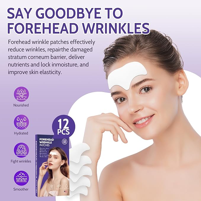 Forehead Wrinkle Patches - 12 Pcs Collagen Anti-Aging Face Patches for Frown Lines Treatment, Overnight Facial Wrinkle Reducer with Hyaluronic Acid & Vitamin E (rosy)