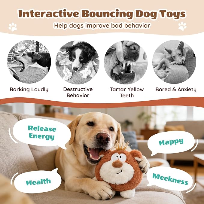 Moving Dog Toys, Interactive Dog Toys to Keep Them Busy, Jumping Squeaky Plush Chew Toys for Small Dogs, USB Rechargeable