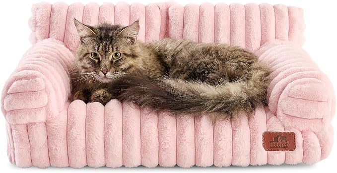 Hollypet Small Dog Large Cat Bed Puppy Couch Beds for Pets up to 25 lbs | Fluffy Dog Cat Couch Plush Soft Warming Pets Beds with Machine Washable Cover and Non-Slip Bottom