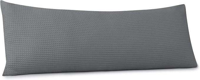 100% Egyptian Cotton 600 TC Waffle Weave Body Pillowcase with Zipper | 1 Pack Ultra Soft Breathable Pillow Cover, Skin-Friendly Bed Pillow Sham, Body Pillow Case Cover, Dark Grey, 20" x 54"
