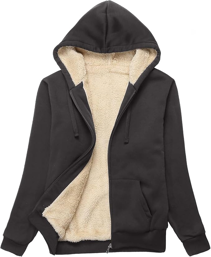 Little Beauty Womens Zip Up Hoodies Winter Thick Fleece Lined Hooded Jacket Casual Cozy Warm Sweatshirt Coat