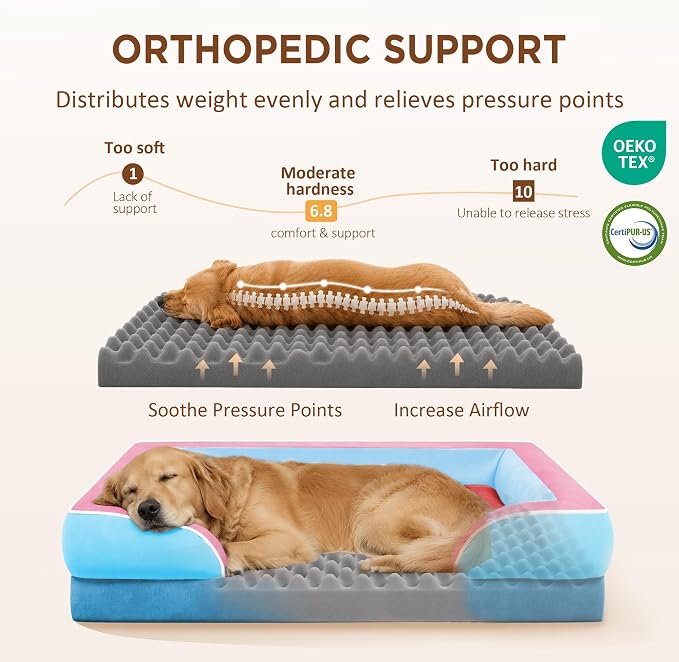Comfort Expression Orthopedic Dog Beds for Large Sized Dog with Bolster | Waterproof Dog Couch Bed with Washable Cover & Non-Slip Bottom, Supportive Egg Crate Foam Large Pet Bed, 36x27 Inch
