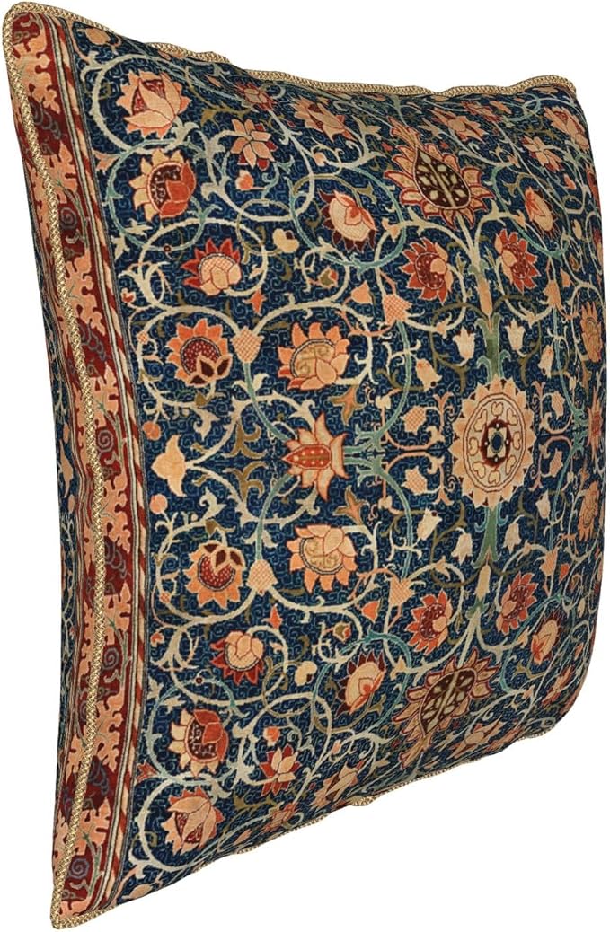 Floral Vintage Velvet Pillow Covers 16x16 In Orange Bohemian Tapestry Art Deco Throw Pillows for Couch Soft Durable Cushion Covers Pillowcase Antique Boho Flower Pillow Cases for Sofa Bed Living Room