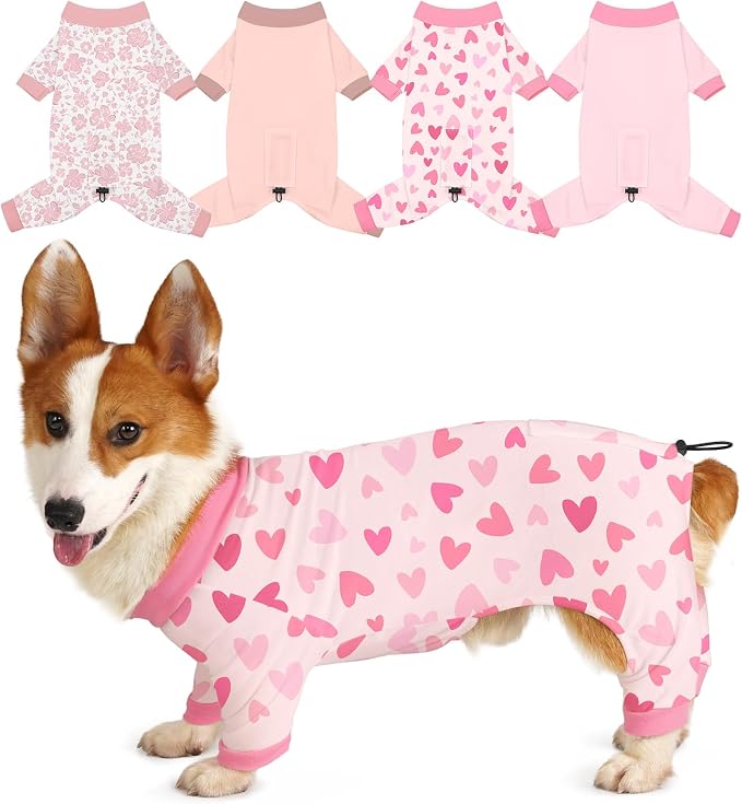 Bienbee Dog Pajamas, 4 Pack Adjustable Onesies for Small to Large Dogs XL | Dog Shedding Suit with Soft Fabric, Breathable & Stretchy, and Adjustable Back Length for Sleeping Lounging and Daily Use