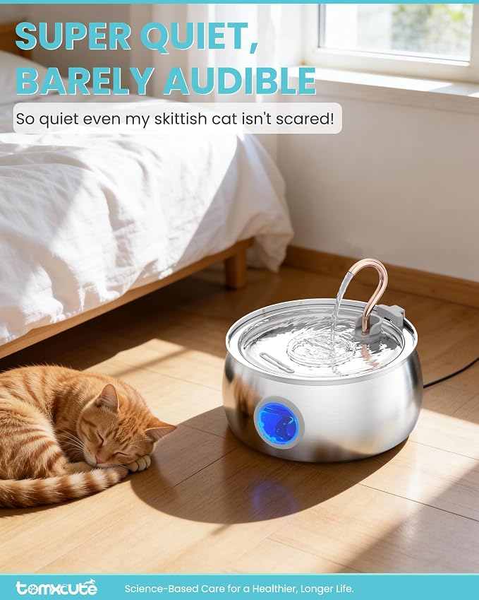 Cat Water Fountain Stainless Steel -135oz/4.0L Cat Fountain for Drinking | Ultra Quiet Pump, Easy to Clean, Come with 3 Filters, Pet Watering Bowl Dispenser for Cats, Dogs, Multiple Pets