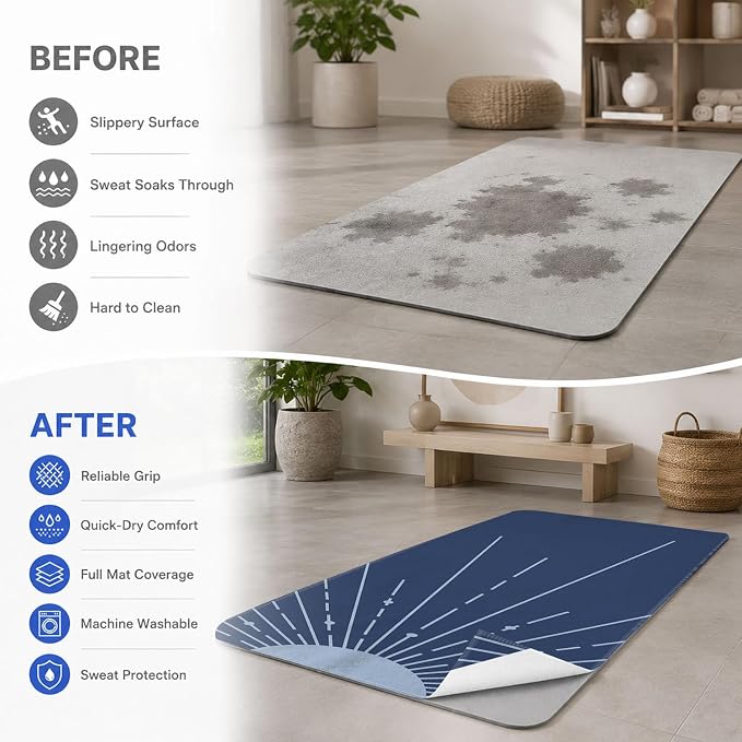 Yoga Mat Towel, Hot Yoga Non Slip with 4 Corner Pockets, 74 x 26 in | Soft Absorbent Microfiber With Four Corner Pockets, Fits Over Yoga Mats For Hot Yoga, Pilates, Gym, And Travel