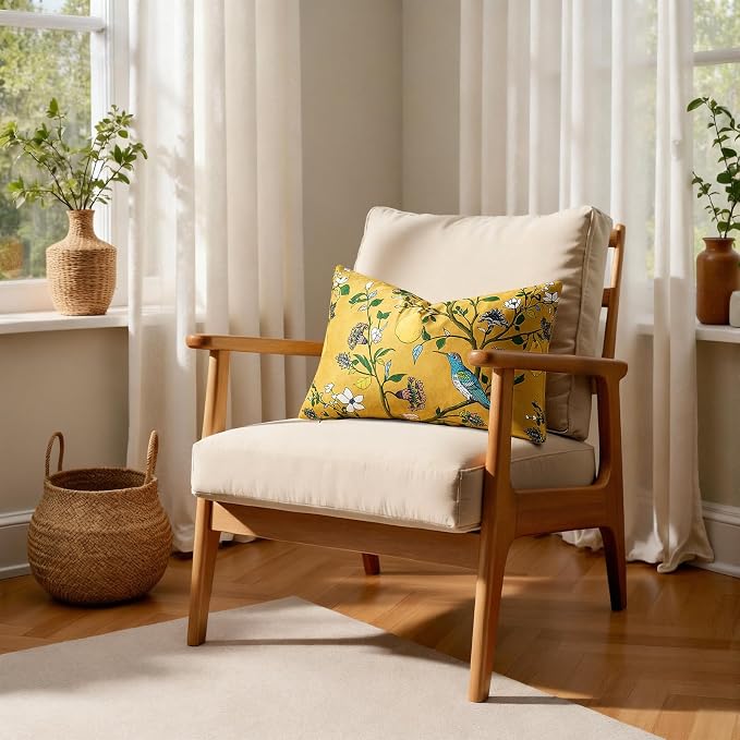 MUSSEL Yellow Velvet Floral Decorative 12x20 Lumbar Pillow Covers Set of 2 | Durable and Sturdy,Botanical Printed Pattern,Throw Pillows Case,Rectangle,Colorful Farmhouse ,Home Sofa Bed Couch Decor