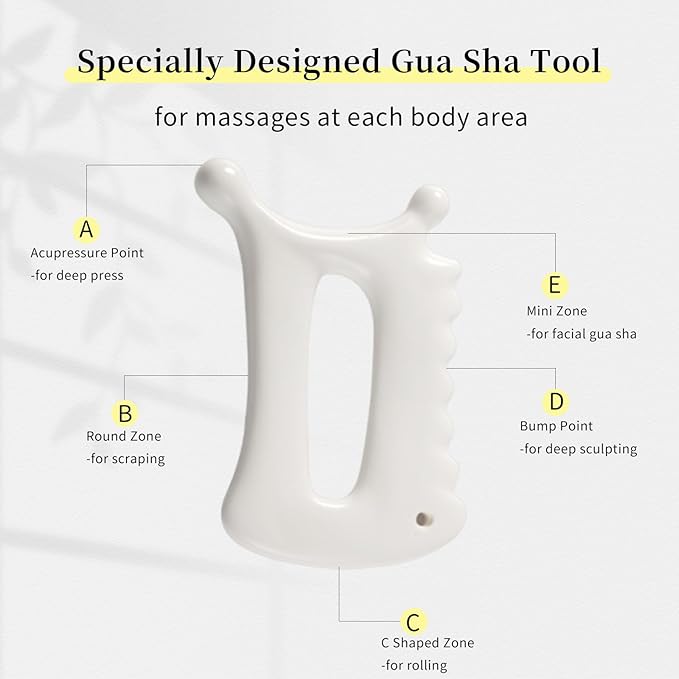 Advanced Ceramic Gua Sha Tool, Body gua sha tool for Women Men, Korean 괄사 Guasha Massage Tool for Fascia Massage and Cellulite；Lymphatic Drainage Tool, Face Sculpting Tool & Acupressure tool