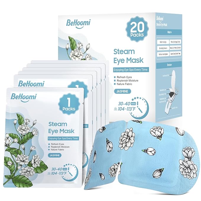 20 Packs Steam Eye Mask, Heated Eye Mask Warm Compress for Eyes, Disposable Self Heating Steam Mask for Home, Sleep, Spa, Travel Essentials & Relaxation Gifts for Women (Jasmine)